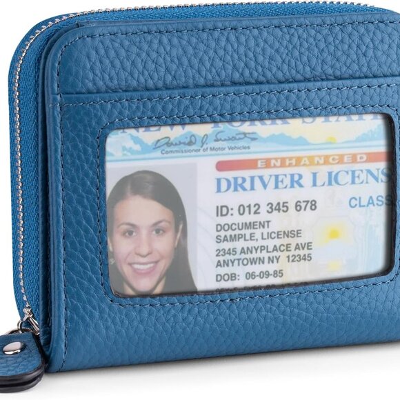 Women Wallet Genuine Leather RFID Blocking Compact Credit Card Holder - Picture 1 of 7